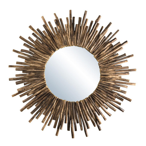 Miroir rond soleil bois nature branches - CLEA Macabane  - Miroir design