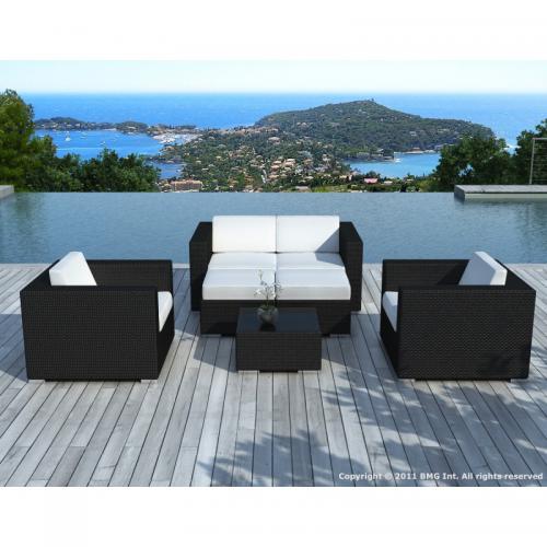 Salon de jardin blanc en résine tressée Amin - 3S. x Home - Table basse noir design