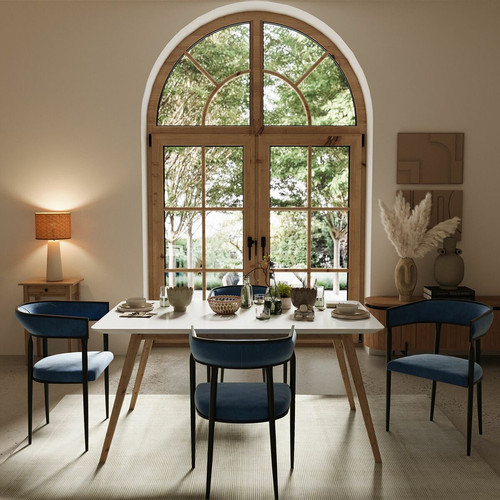 Chaise de salle à manger design en velours Aurore bleu marine  - POTIRON PARIS - Chaise velours