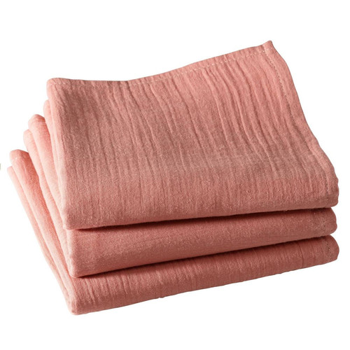 Lot de 3 serviettes de table gaze de coton rose OLIVIA becquet  - Linge de table